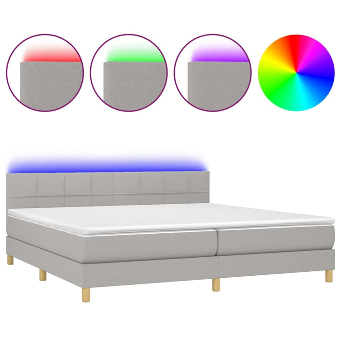 Letto a Molle Materasso e LED Grigio Chiaro 200x200 cm Tessuto 3133741