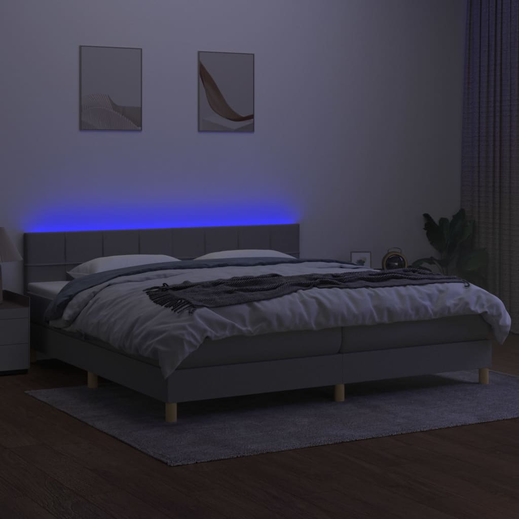 Letto a Molle Materasso e LED Grigio Chiaro 200x200 cm Tessuto cod mxl 65115