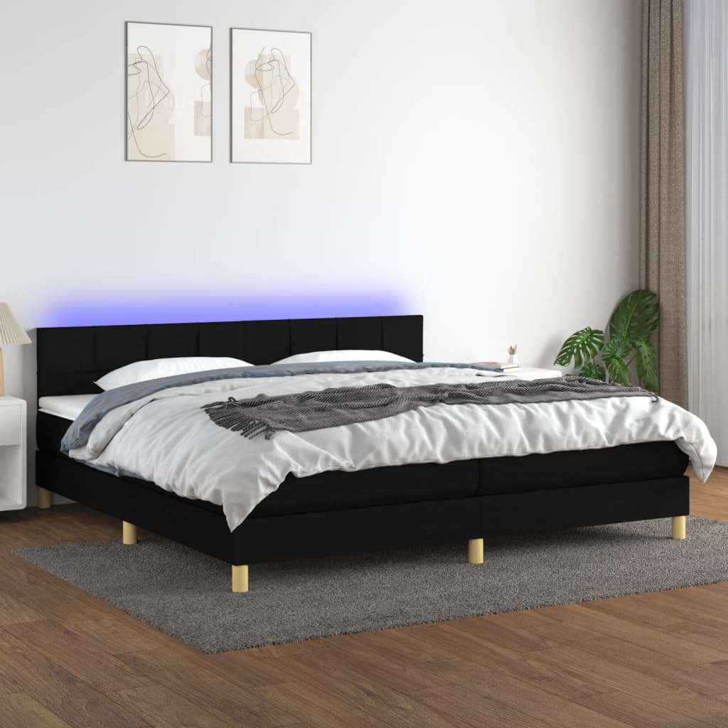 Letto a Molle Materasso e LED Nero 200x200cm in Tessuto 3133743