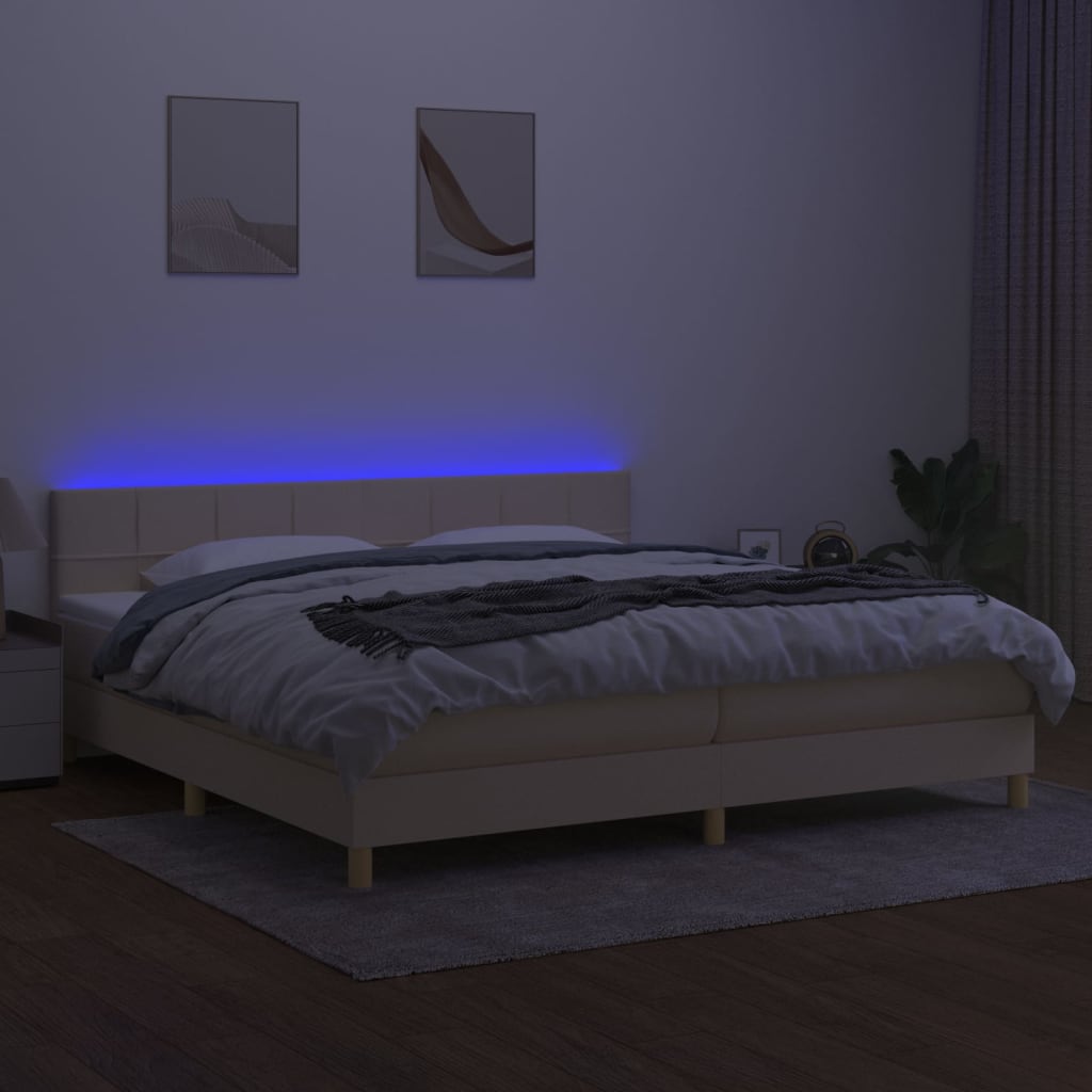 Letto a Molle Materasso e LED bianco 200x200cm in Tessuto 3133746