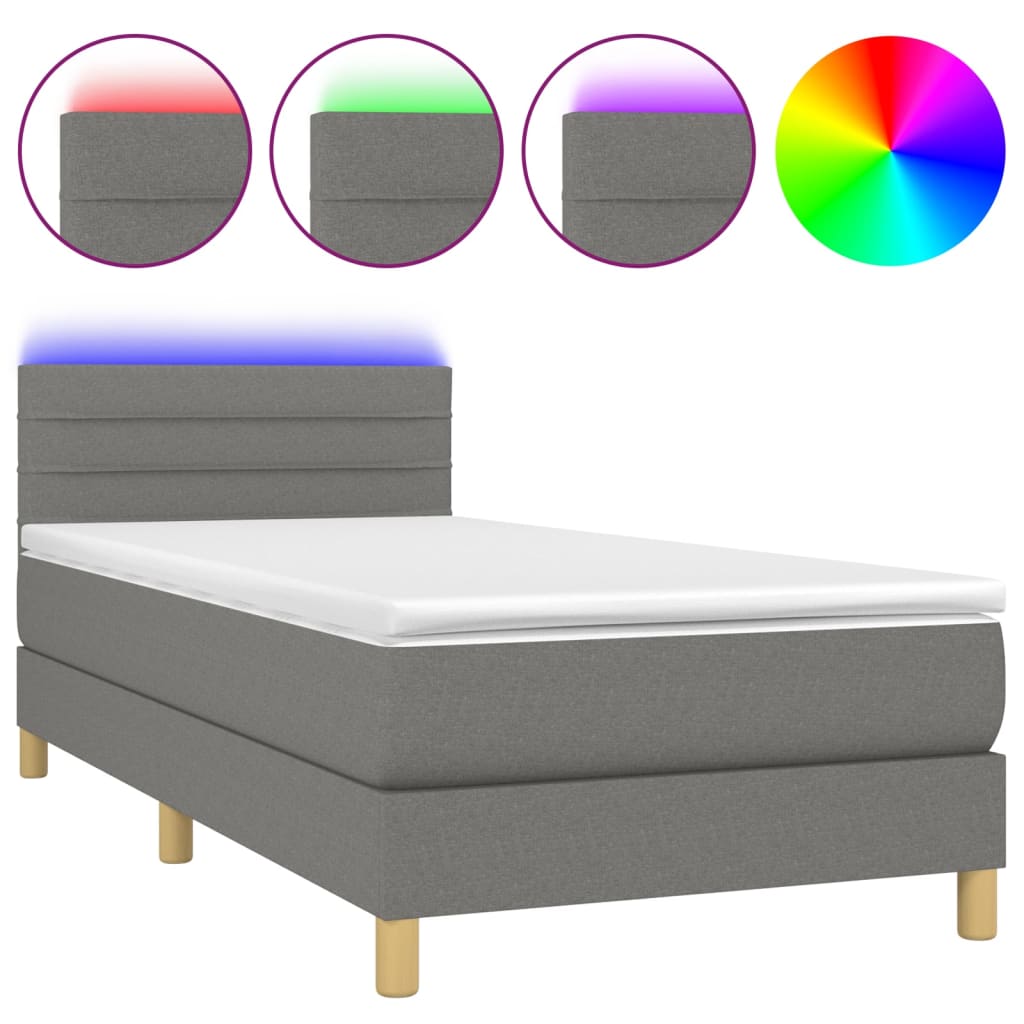 Letto a Molle Materasso e LED Grigio Scuro 80x200 cm in Tessuto cod mxl 56172