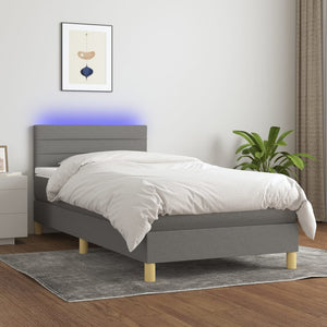 Letto a Molle Materasso e LED Grigio Scuro 80x200 cm in Tessuto cod mxl 56172