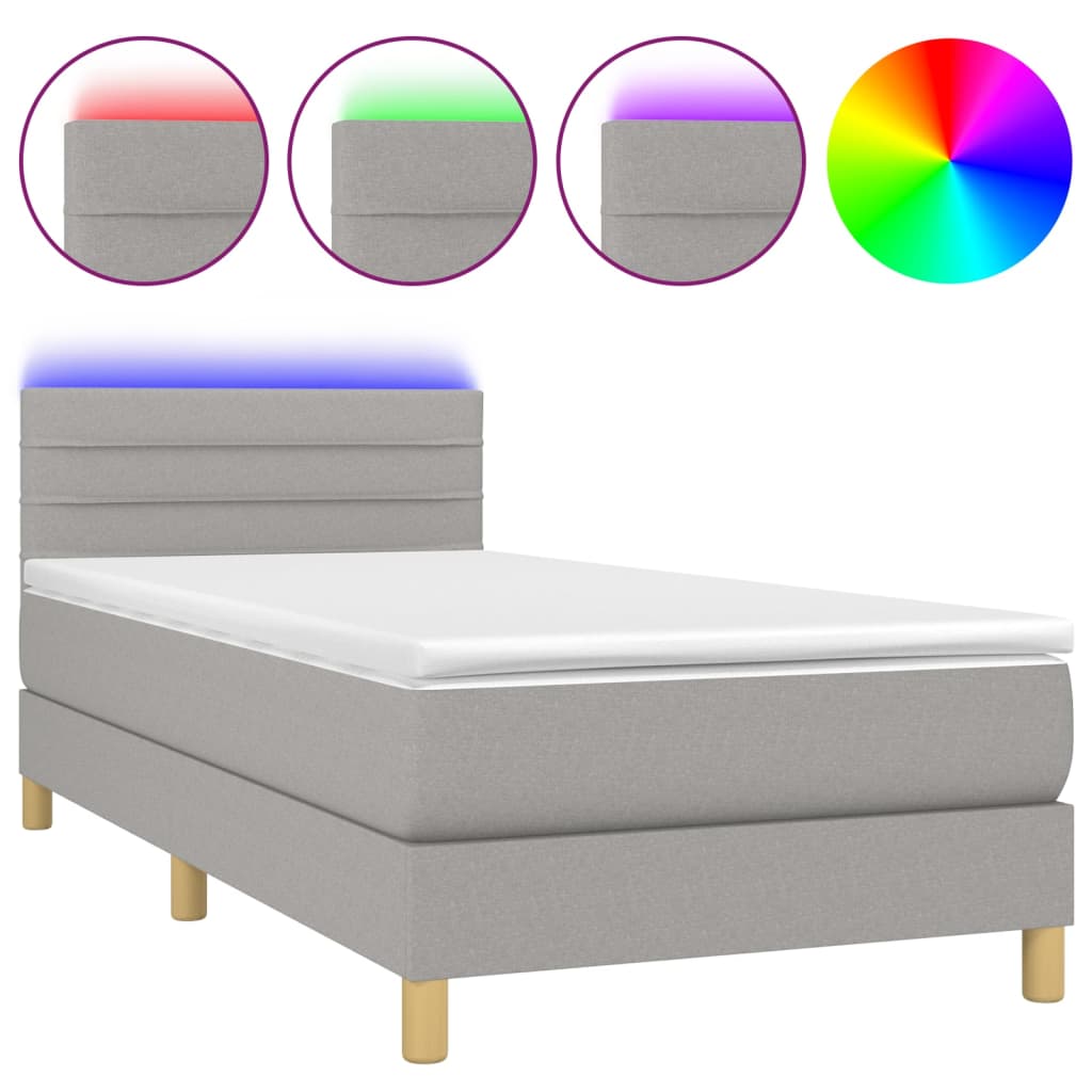 Letto a Molle Materasso e LED Grigio Chiaro 90x200 cm Tessuto 3133765