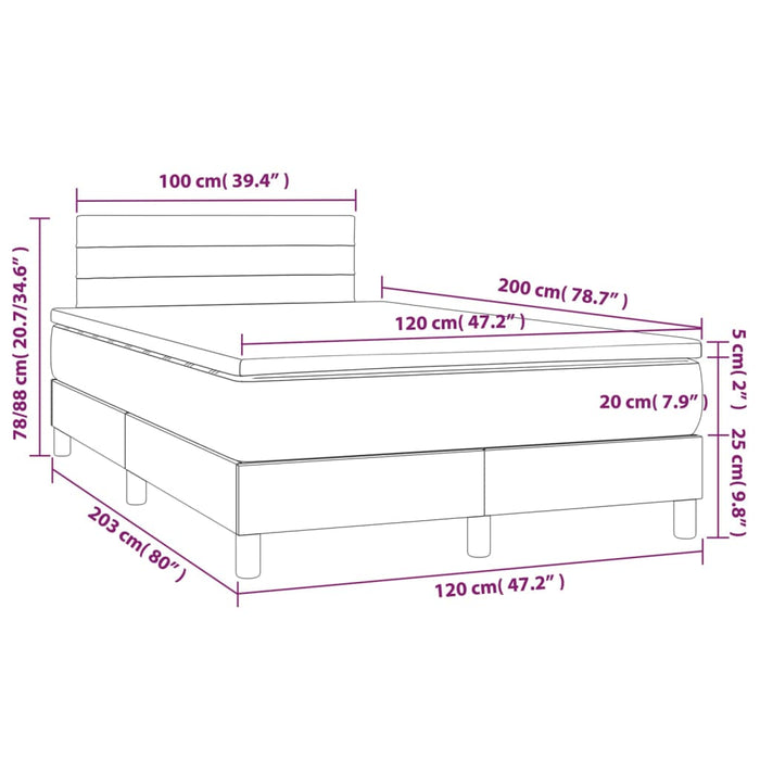 Letto a Molle Materasso e LED Grigio Scuro 120x200cm in Tessuto 3133782