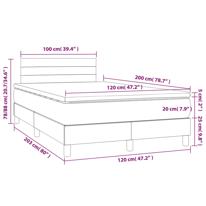 Letto a Molle con Materasso e LED Blu 120x200cm in Tessuto 3133787