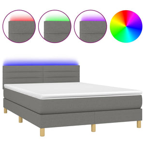 Letto a Molle Materasso e LED Grigio Scuro 140x200cm in Tessuto cod mxl 63901