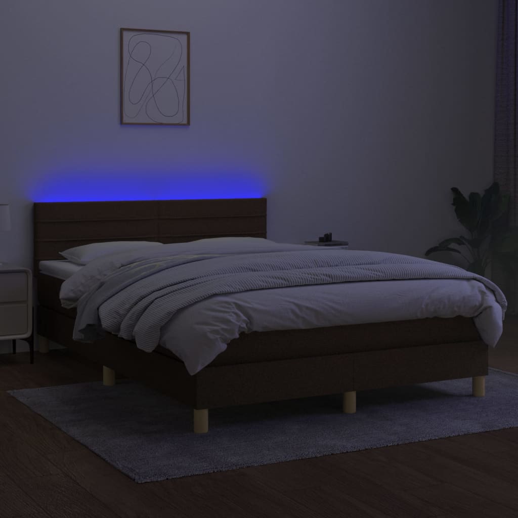 Letto a Molle Materasso e LED Marrone Scuro 140x200 cm Tessuto cod mxl 61454