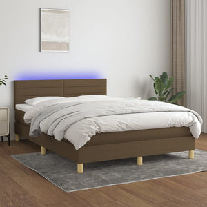 Letto a Molle Materasso e LED Marrone Scuro 140x200 cm Tessuto cod mxl 61454