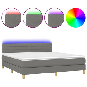 Letto a Molle Materasso e LED Grigio Scuro 160x200cm in Tessuto 3133806