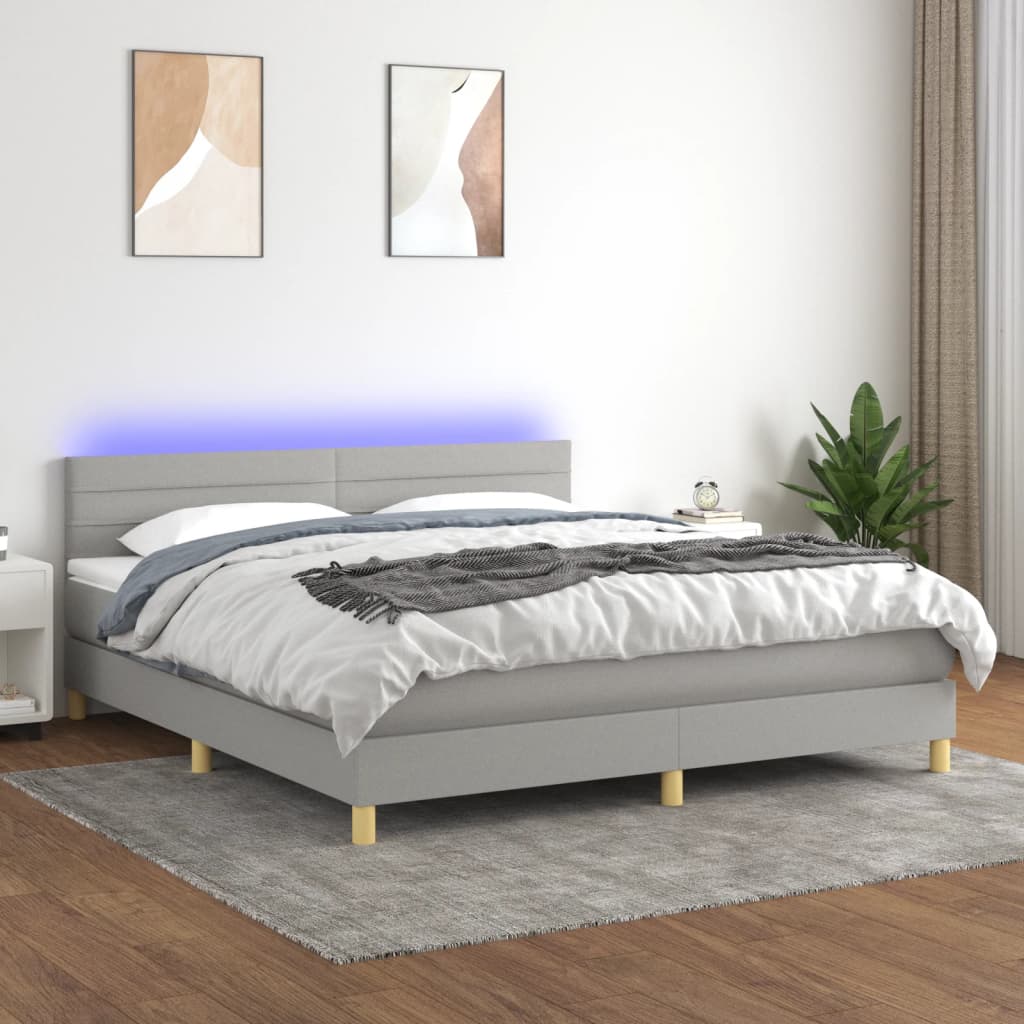 Letto a Molle Materasso e LED Grigio Chiaro 180x200 cm Tessuto 3133813