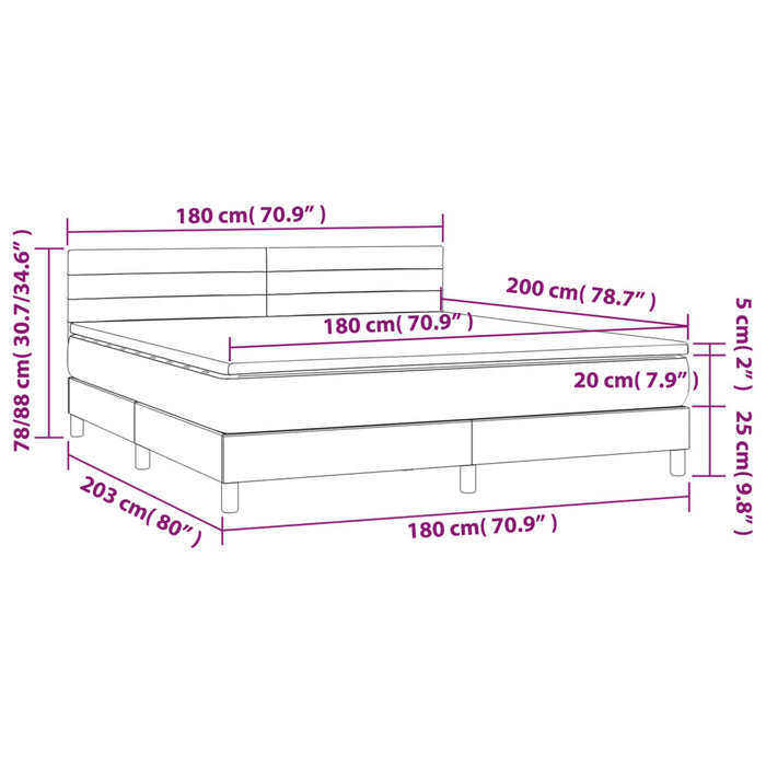 Letto a Molle Materasso e LED MarroneScuro 180x200cm in Tessuto 3133816