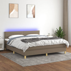 Letto a Molle con Materasso e LED Tortora 180x200 cm in Tessuto 3133817