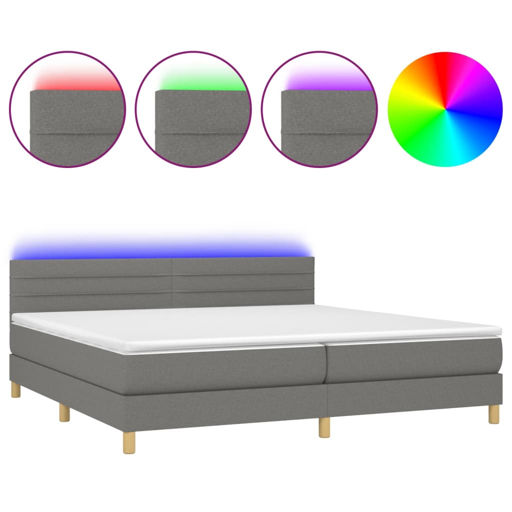 Letto a Molle Materasso e LED Grigio Scuro 200x200cm in Tessuto cod mxl 56847