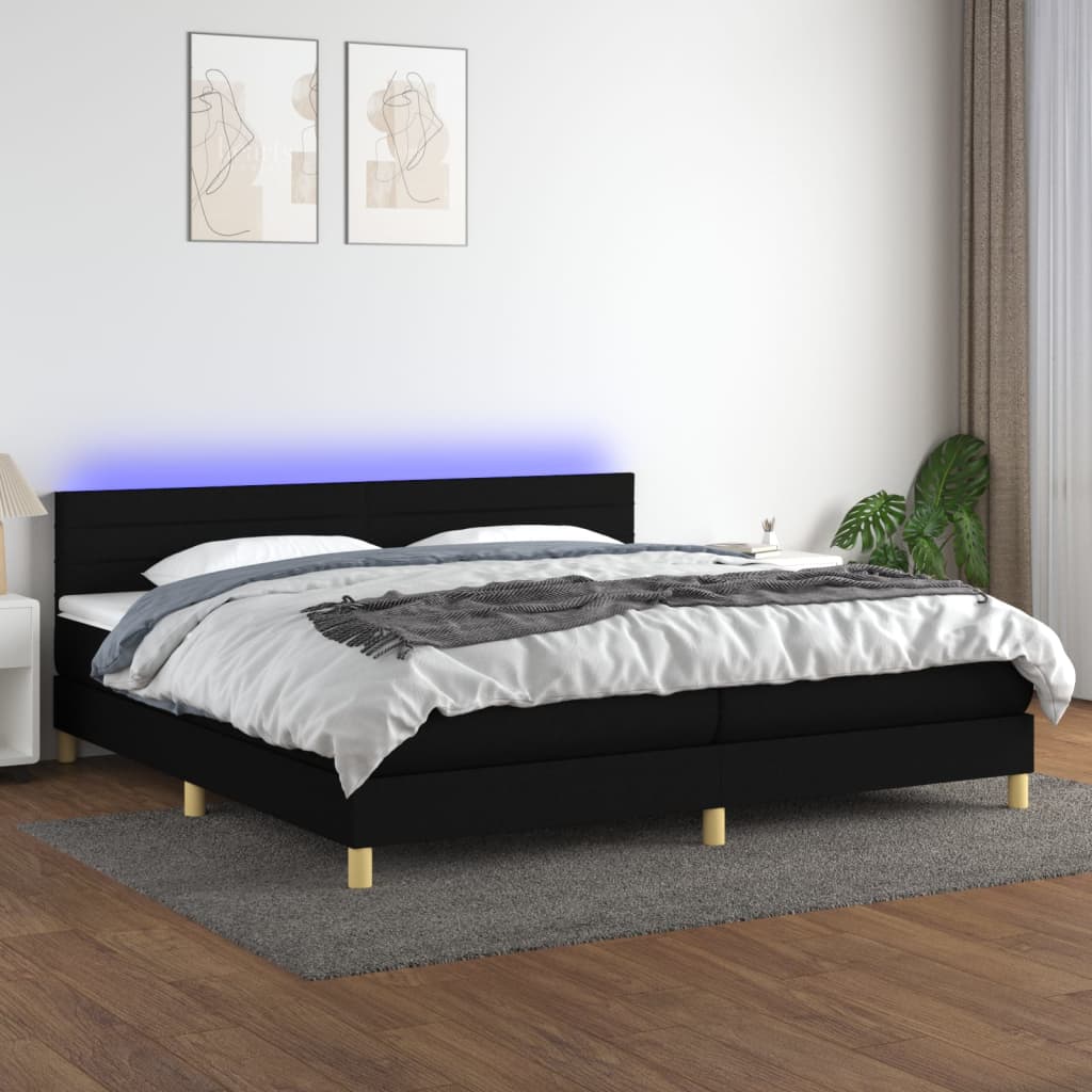 Letto a Molle Materasso e LED Nero 200x200cm in Tessuto 3133823