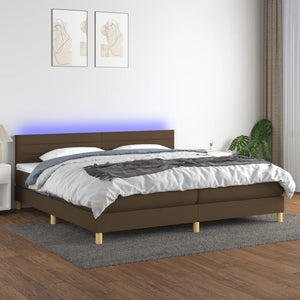 Letto a Molle Materasso e LED Marronescuro 200x200cm in Tessuto 3133824