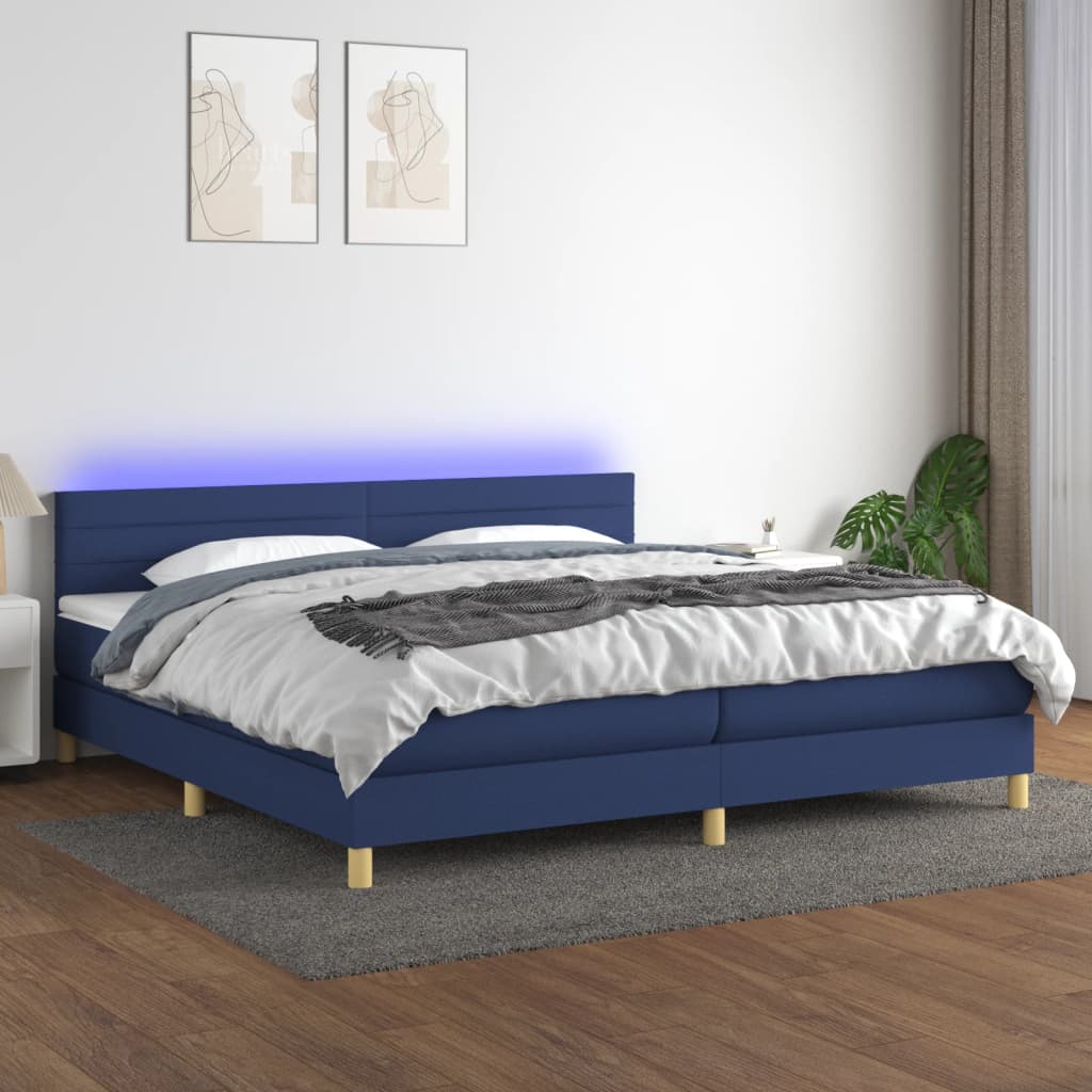 Letto a Molle Materasso e LED Blu 200x200cm in Tessuto cod mxl 55851