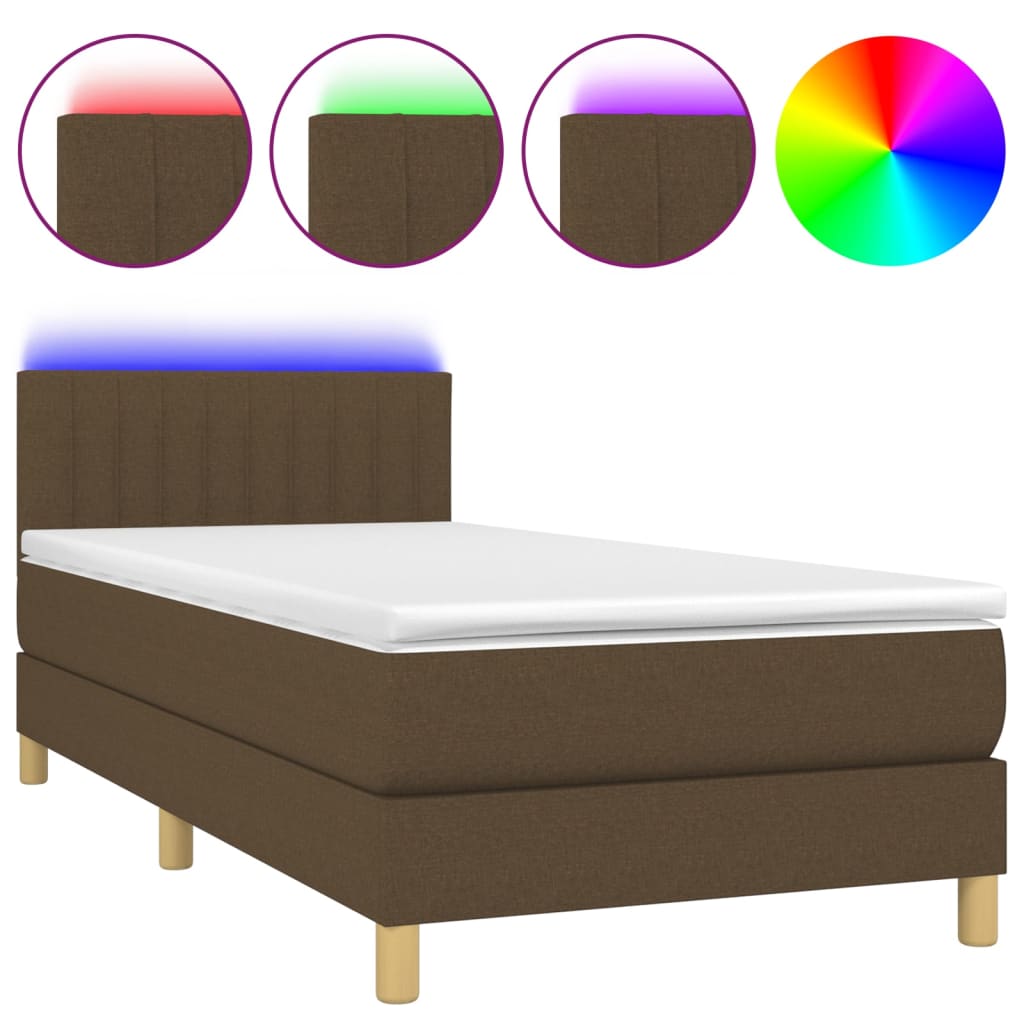 Letto a Molle Materasso e LED Marrone Scuro 80x200cm in Tessuto 3133832