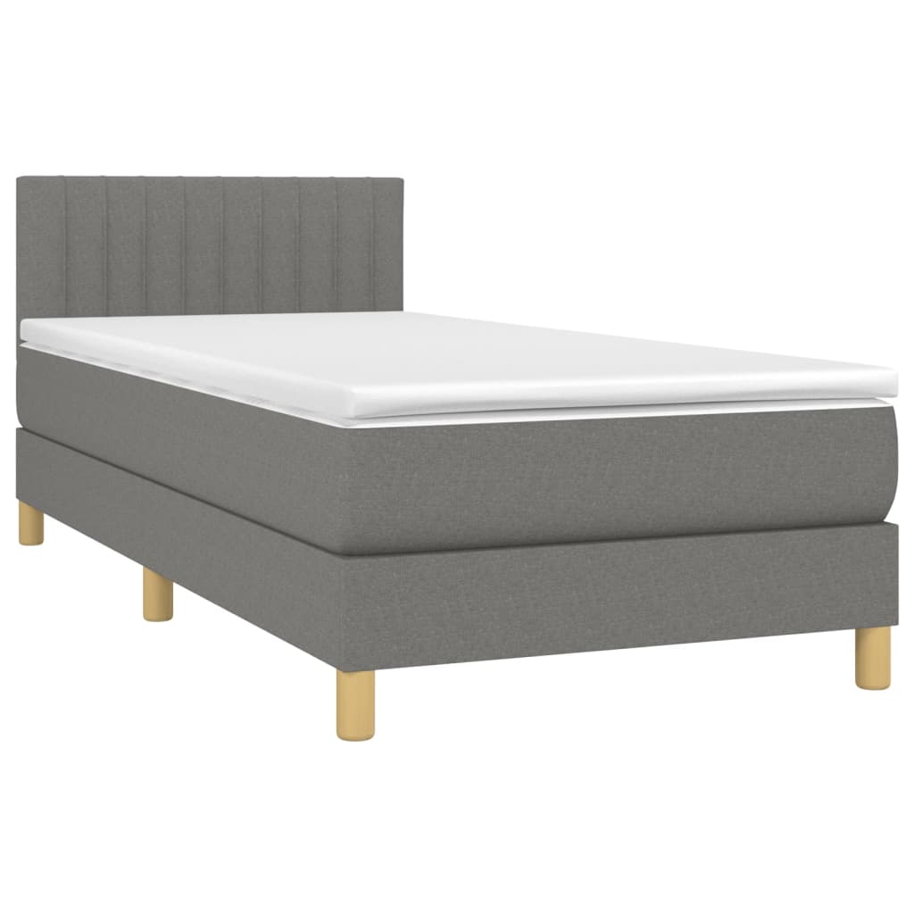 Letto a Molle Materasso e LED Grigio Scuro 100x200cm in Tessuto 3133854