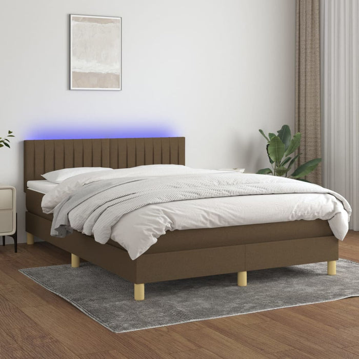 Letto a Molle Materasso e LED MarroneScuro 140x190cm in Tessutocod mxl 74845