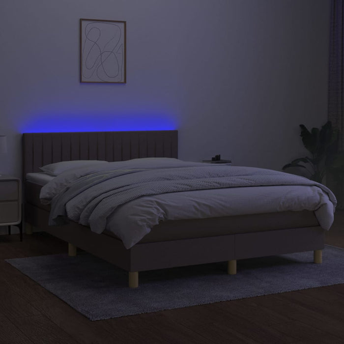 Letto a Molle con Materasso e LED Tortora 140x190 cm in Tessuto 3133873