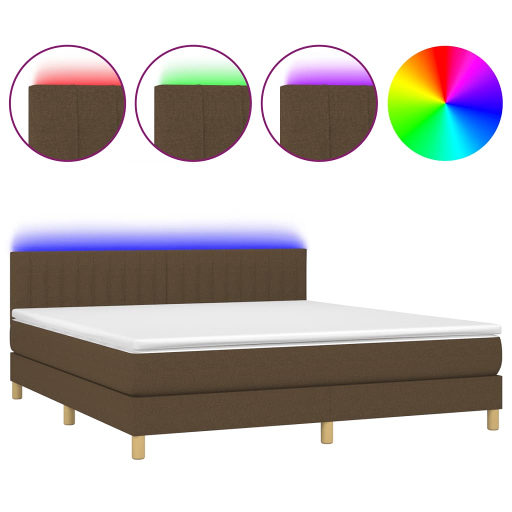 Letto a Molle Materasso e LED Marrone Scuro 160x200 cm Tessuto 3133888