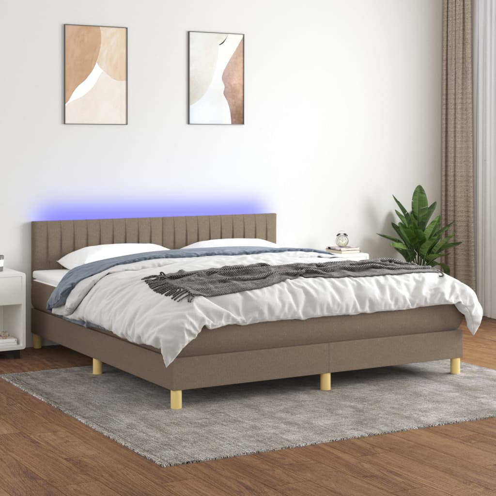 Letto a Molle con Materasso e LED Tortora 160x200 cm in Tessuto cod mxl 63691