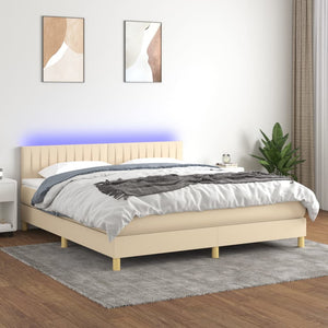 Letto a Molle con Materasso e LED Crema 160x200 cm in Tessuto 3133890