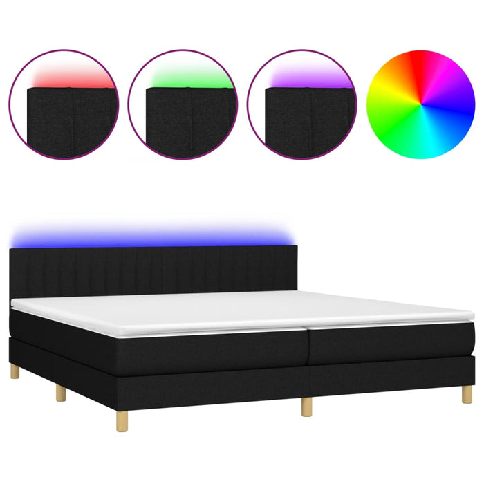 Letto a Molle Materasso e LED Nero 200x200cm in Tessuto cod mxl 59504