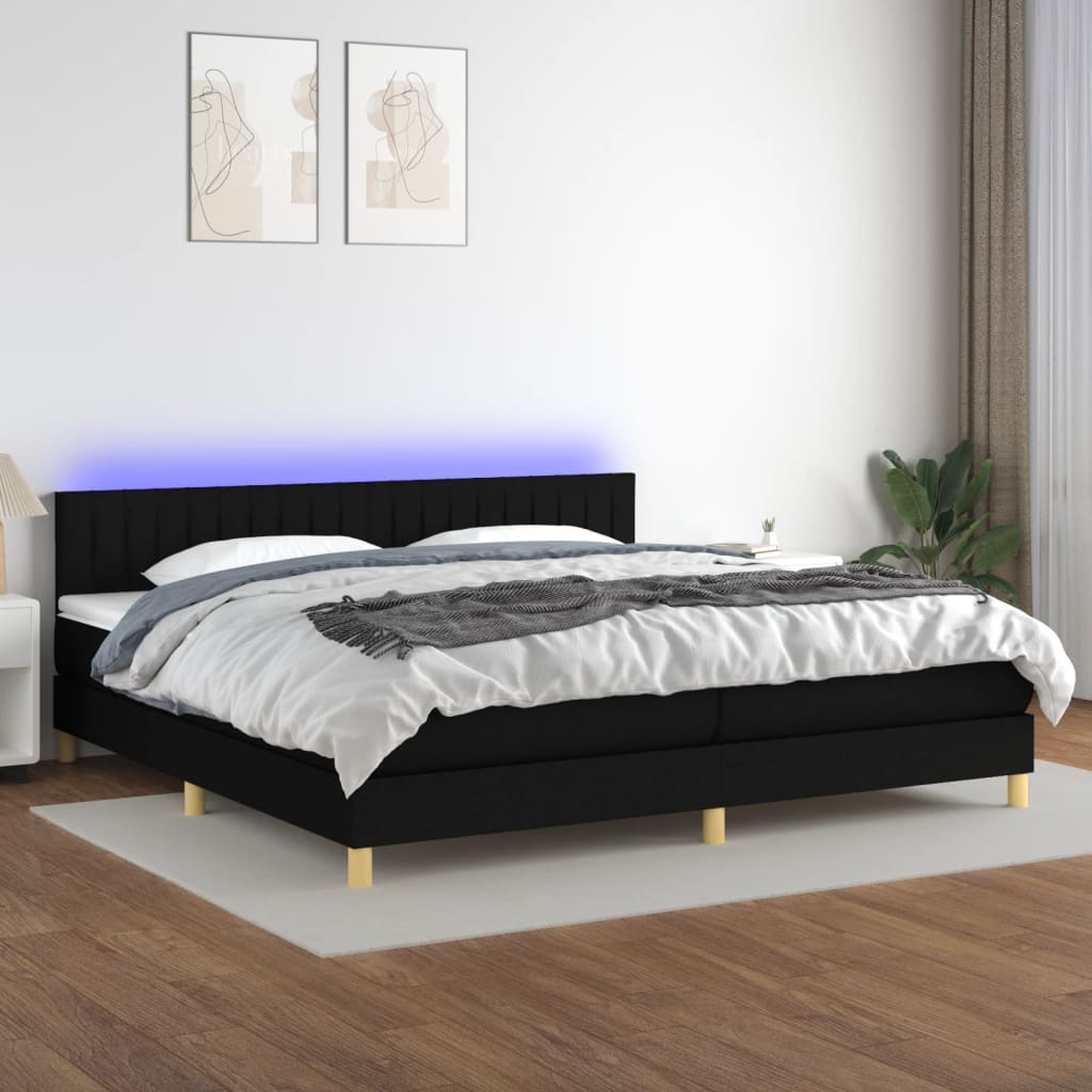 Letto a Molle Materasso e LED Nero 200x200cm in Tessuto cod mxl 59504