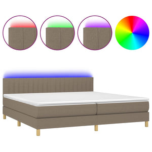 Letto a Molle Materasso e LED tortora 200x200cm in Tessuto 3133905