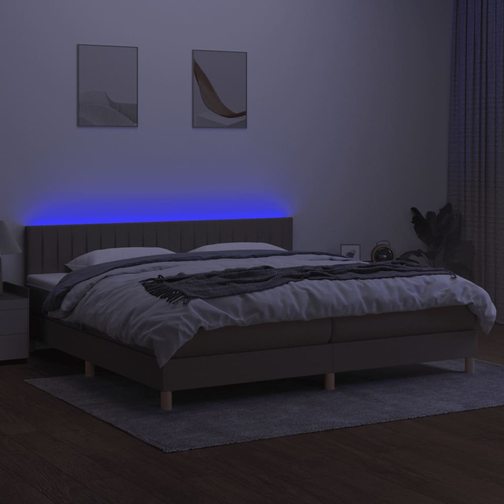 Letto a Molle Materasso e LED tortora 200x200cm in Tessuto 3133905