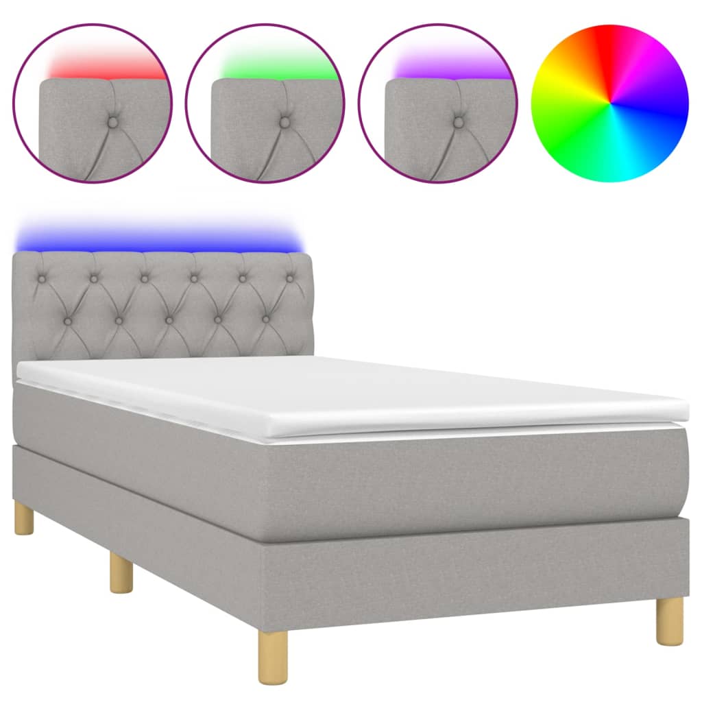 Letto a Molle Materasso e LED Grigio Chiaro 80x200 cm Tessuto 3133909