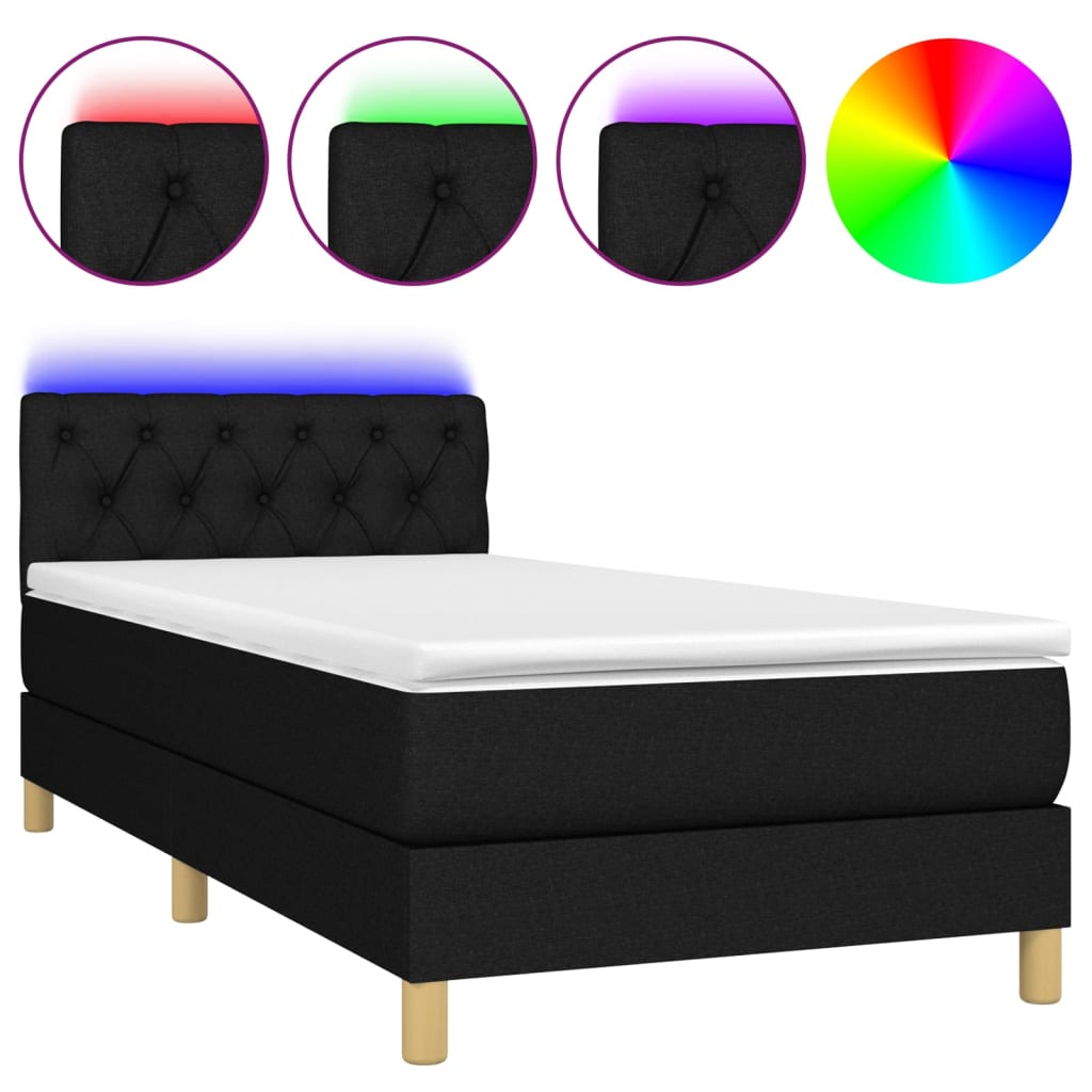 Letto a Molle con Materasso e LED Nero 80x200 cm in Tessuto cod mxl 64526