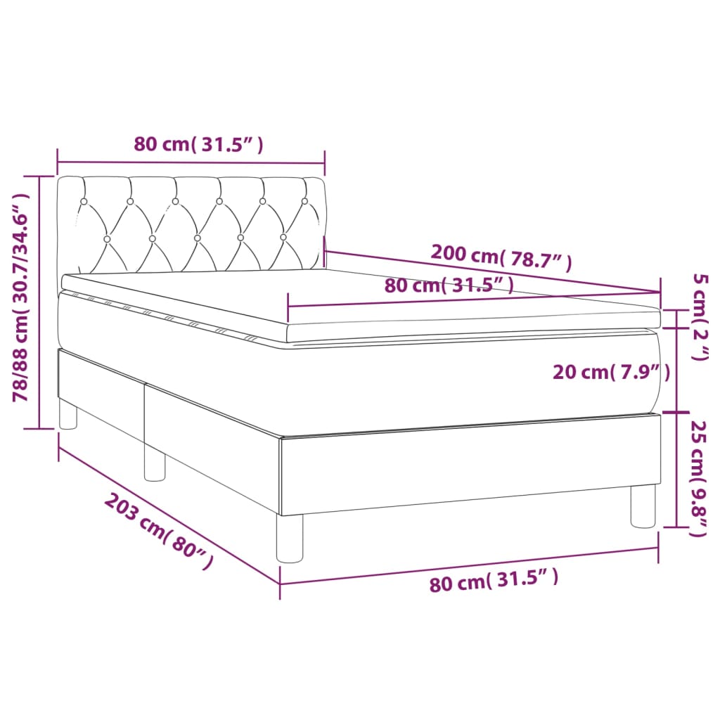 Letto a Molle con Materasso e LED Nero 80x200 cm in Tessuto cod mxl 64526