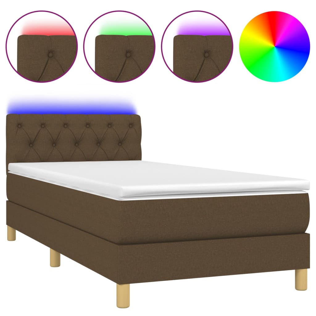 Letto a Molle Materasso e LED Marrone Scuro 80x200cm in Tessuto cod mxl 60111