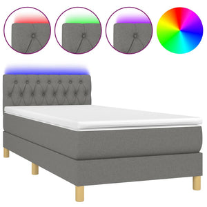 Letto a Molle Materasso e LED Grigio Scuro 90x190 cm in Tessuto 3133918