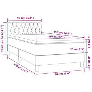 Letto a Molle Materasso e LED Grigio Scuro 90x190 cm in Tessuto 3133918