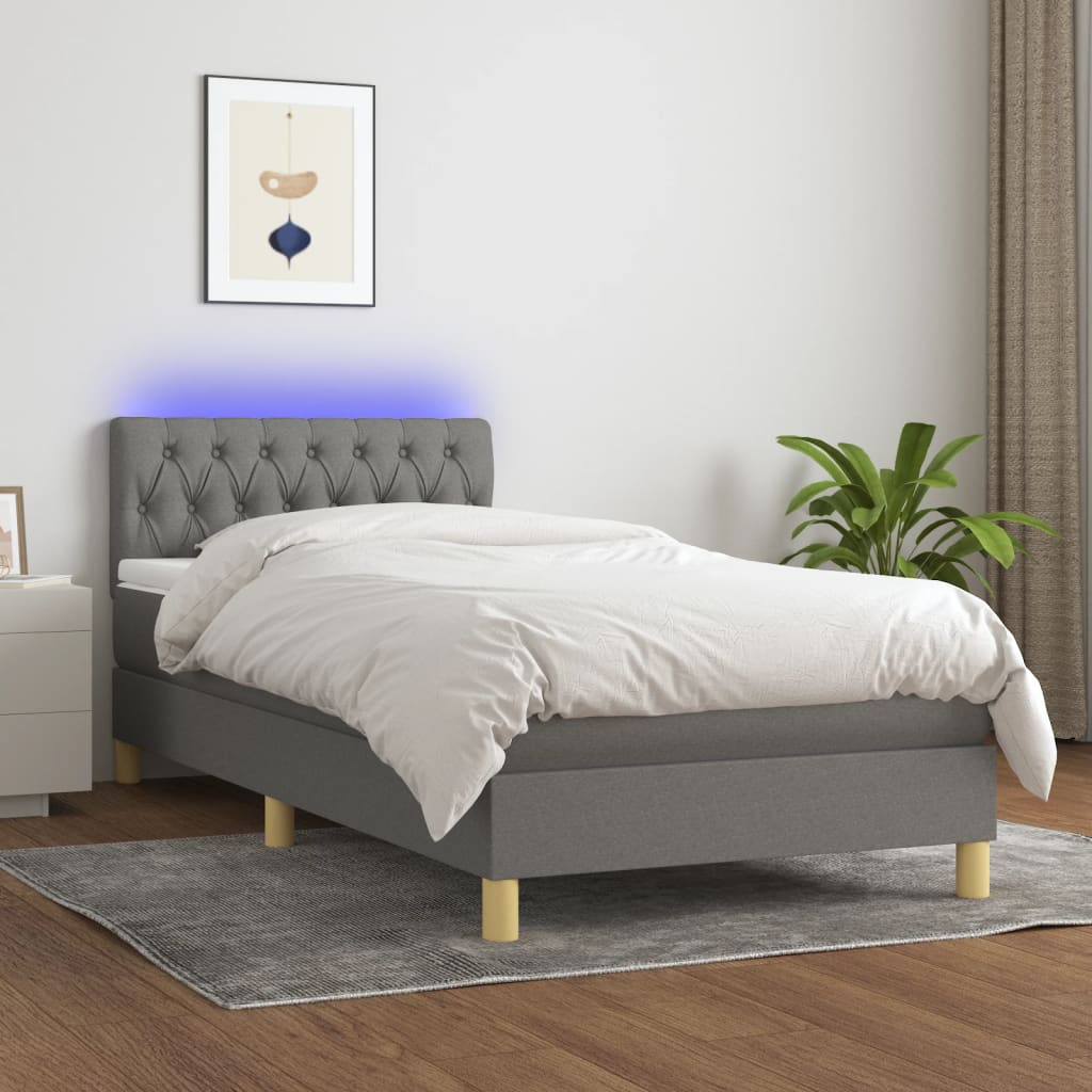 Letto a Molle Materasso e LED Grigio Scuro 90x190 cm in Tessuto 3133918