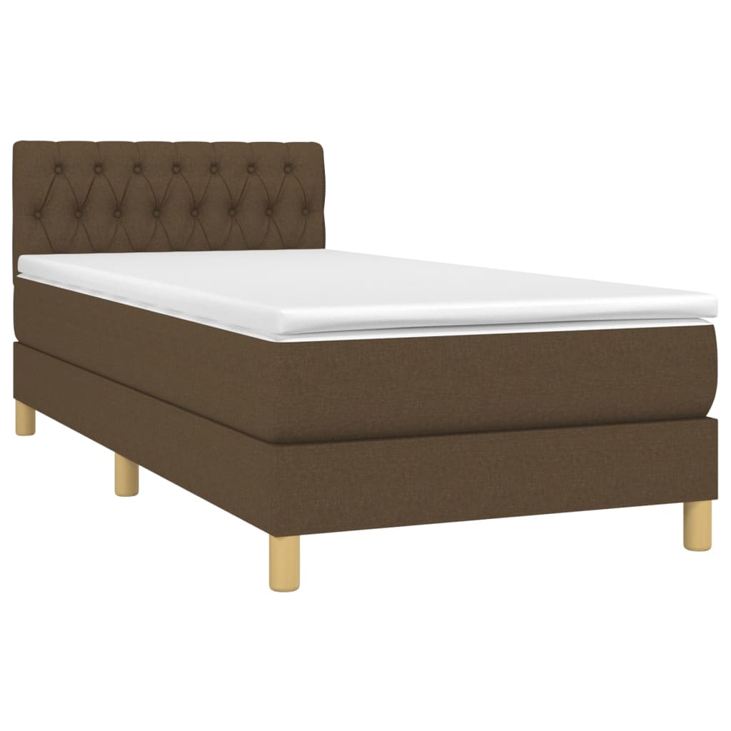 Letto a Molle Materasso e LED Marrone Scuro 90x190cm in Tessuto 3133920