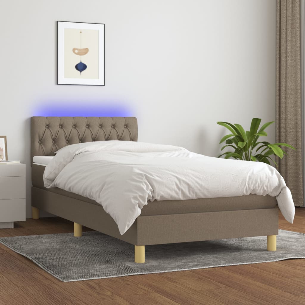 Letto a Molle con Materasso e LED Tortora 90x190 cm in Tessuto 3133921