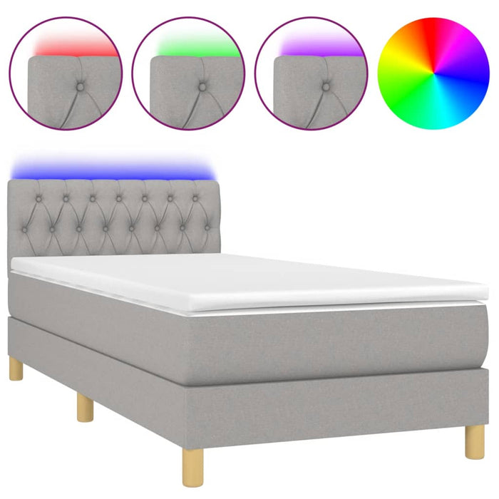 Letto a Molle Materasso e LED Grigio Chiaro 90x200 cm Tessuto cod mxl 63345