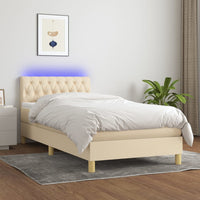 Letto a Molle con Materasso e LED Crema 90x200 cm in Tessuto 3133930