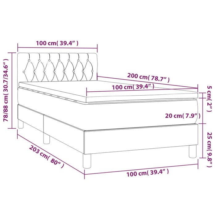 Letto a Molle Materasso e LED Grigio Scuro 100x200cm in Tessuto 3133934