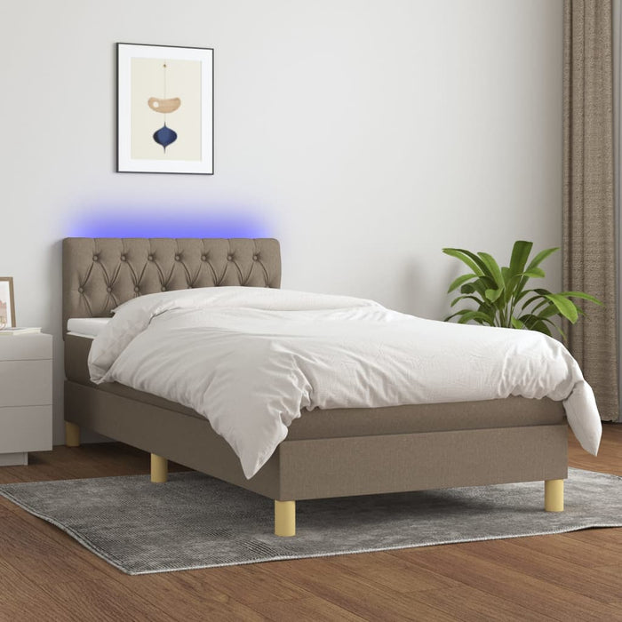 Letto a Molle con Materasso e LED Tortora 100x200cm in Tessuto 3133937