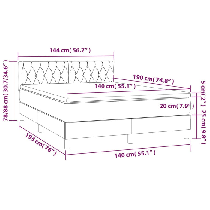 Letto a Molle con Materasso e LED Nero 140x190 cm in Tessuto cod mxl 60854