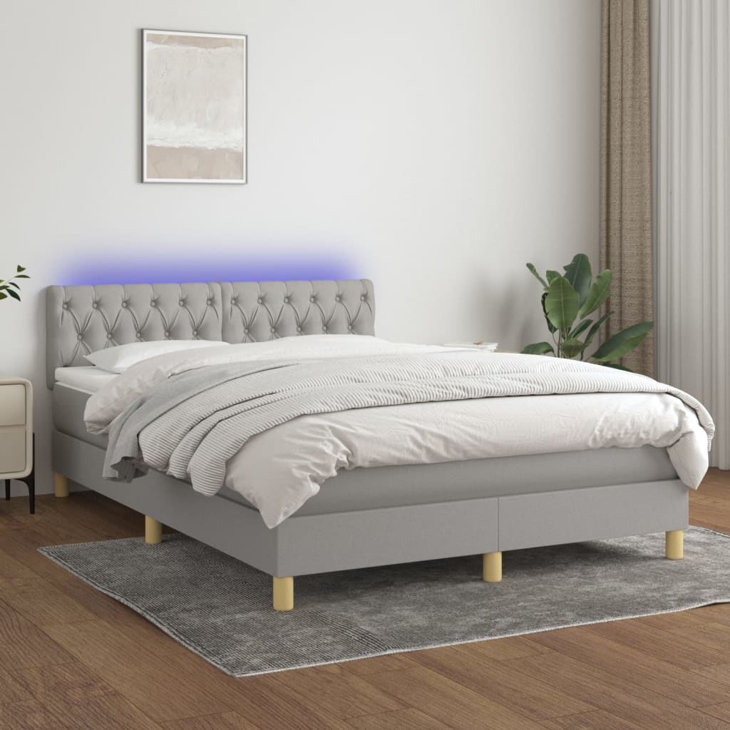 Letto a Molle Materasso e LED Grigio Chiaro 140x200 cm Tessuto 3133957