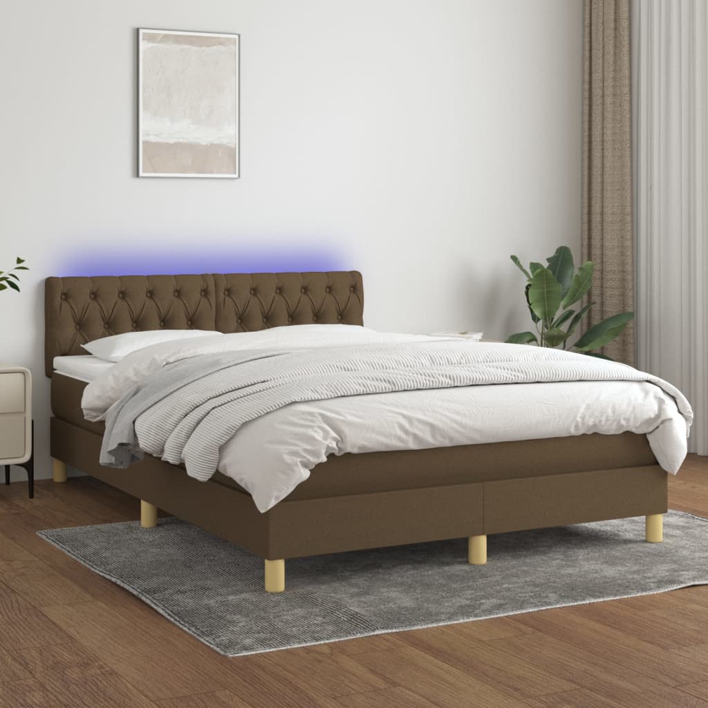 Letto a Molle Materasso e LED Marrone Scuro 140x200 cm Tessuto cod mxl 61434