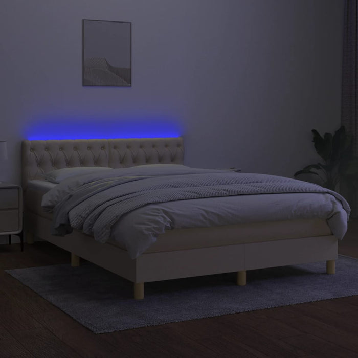 Letto a Molle con Materasso e LED Crema 140x200 cm in Tessuto 3133962