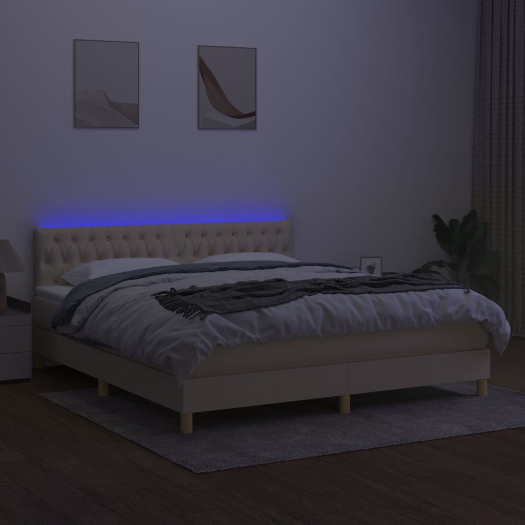 Letto a Molle con Materasso e LED Crema 160x200 cm in Tessuto 3133970