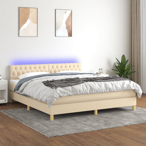 Letto a Molle con Materasso e LED Crema 160x200 cm in Tessuto 3133970